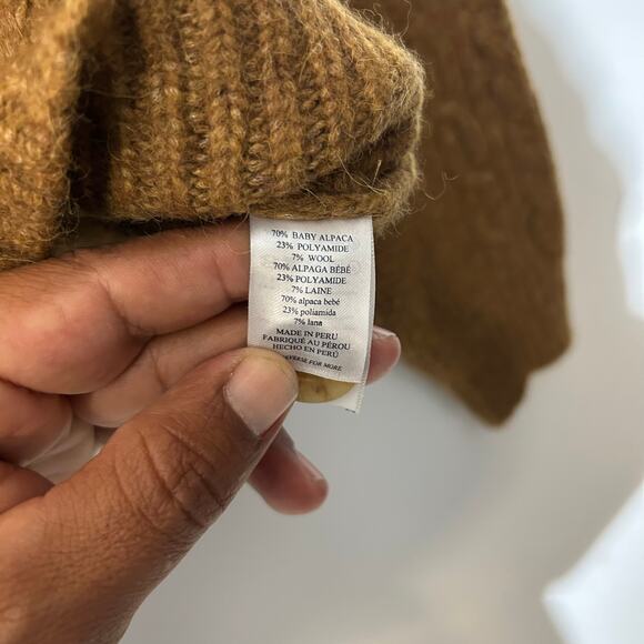 Faherty Cable Knit Baby Alpaca Cropped Brown Cardigan Sweater Women’s Size Large - Picture 3 of 8